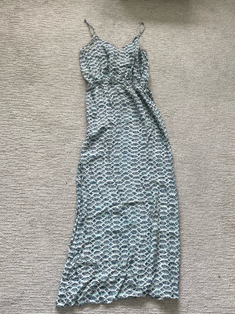 Barneys New York Blue Patterned Spaghetti-Strap Maxi Dress